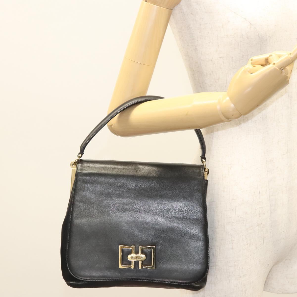 Salvatore Ferragamo Hand Bag Leather Black Gold Auth BD2131