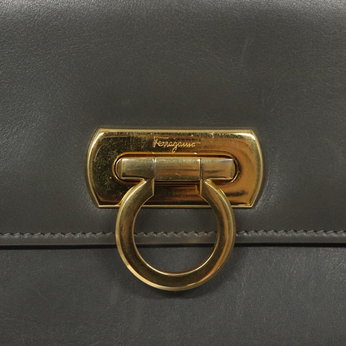 Salvatore Ferragamo Shoulder Bag Leather Gray Gold Auth BD2145