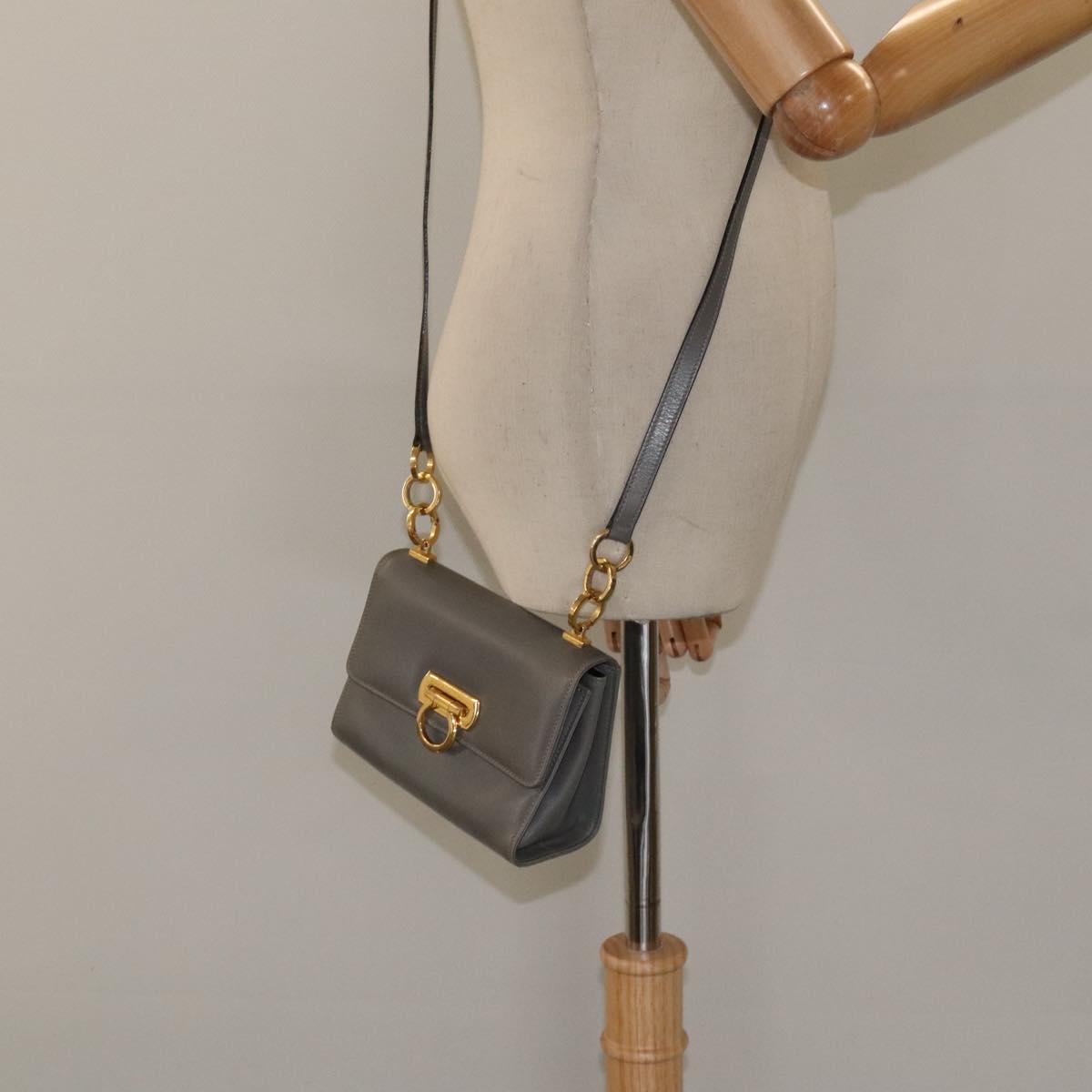 Salvatore Ferragamo Shoulder Bag Leather Gray Gold Auth BD2145