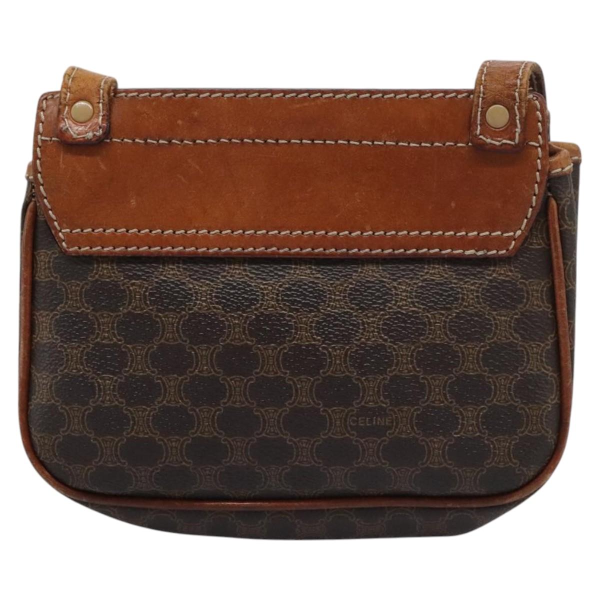 CELINE Macadam Canvas Shoulder Bag PVC Leather Brown Auth BD216