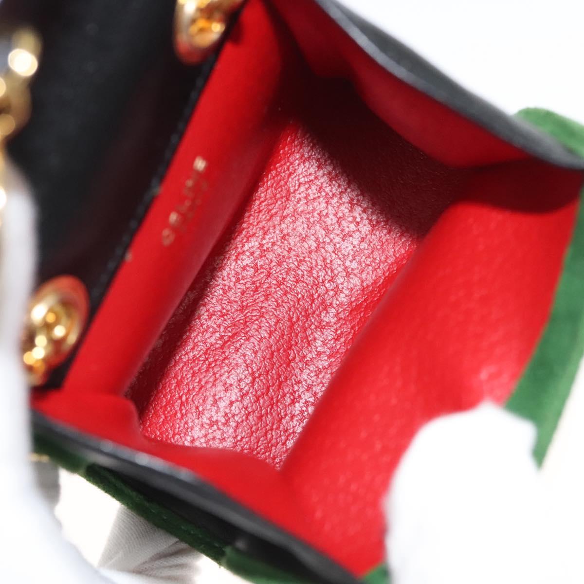 CELINE Chain Hand Pouch Suede Leather Green Gold Auth BD2160
