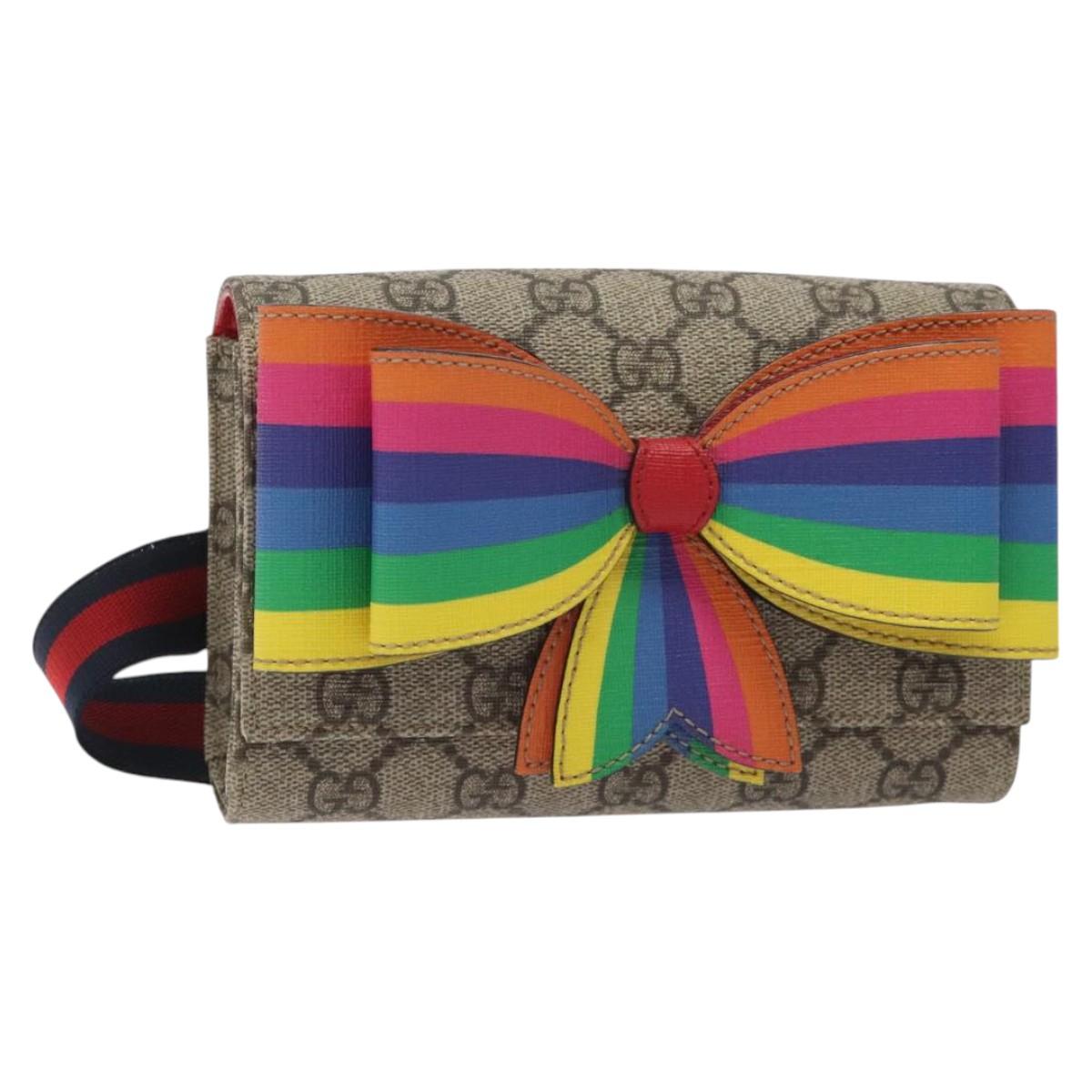 GUCCI GG Supreme Sherry Line Children Waist bag PVC Beige Red Navy Auth BD2175