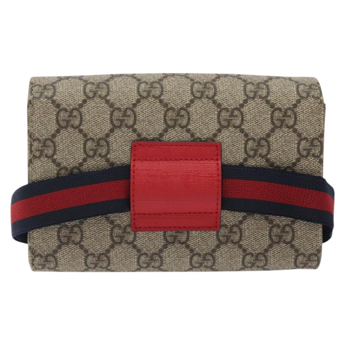 GUCCI GG Supreme Sherry Line Children Waist bag PVC Beige Red Navy Auth BD2175