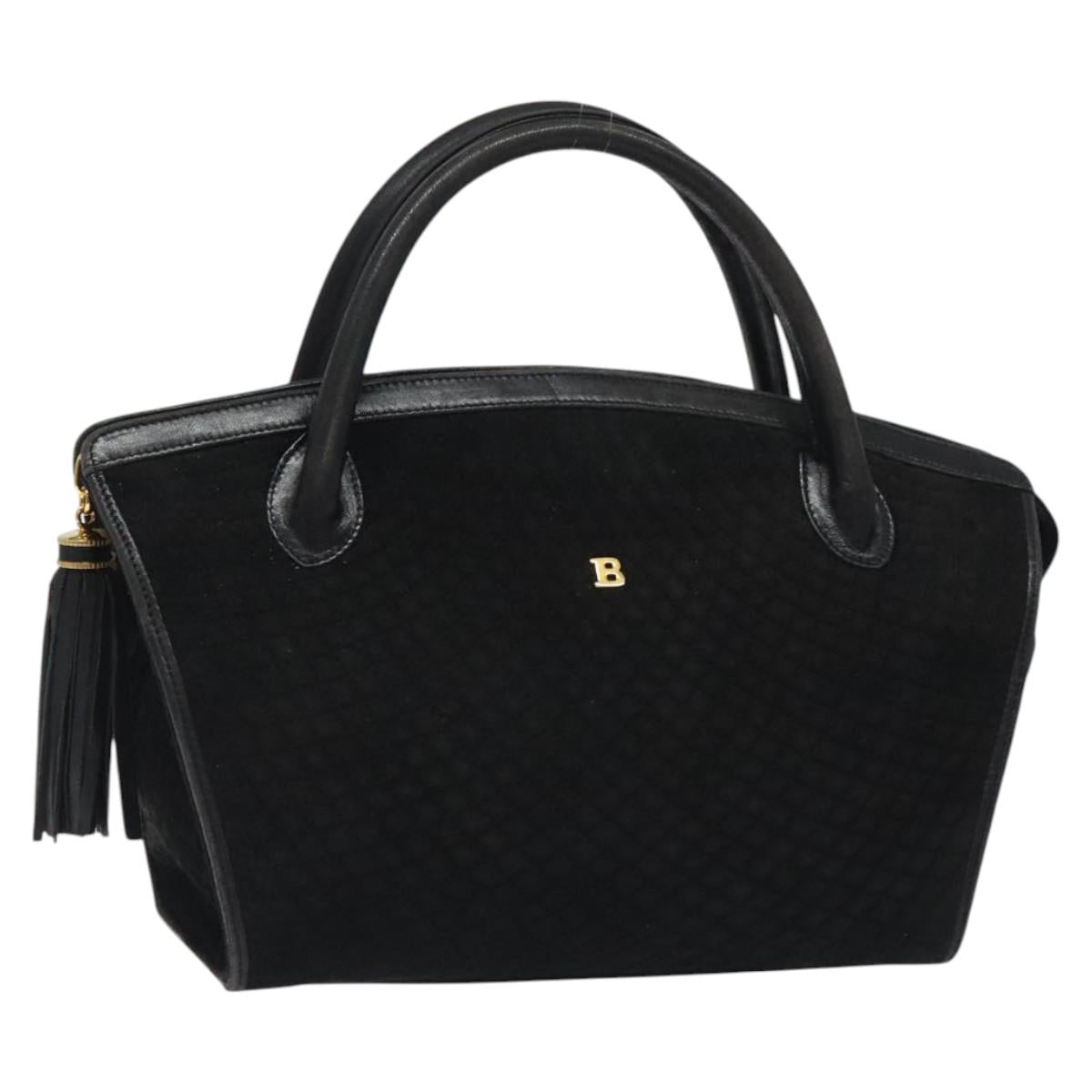 BALLY Quilted Hand Bag Leather Black Gold Auth BD2177