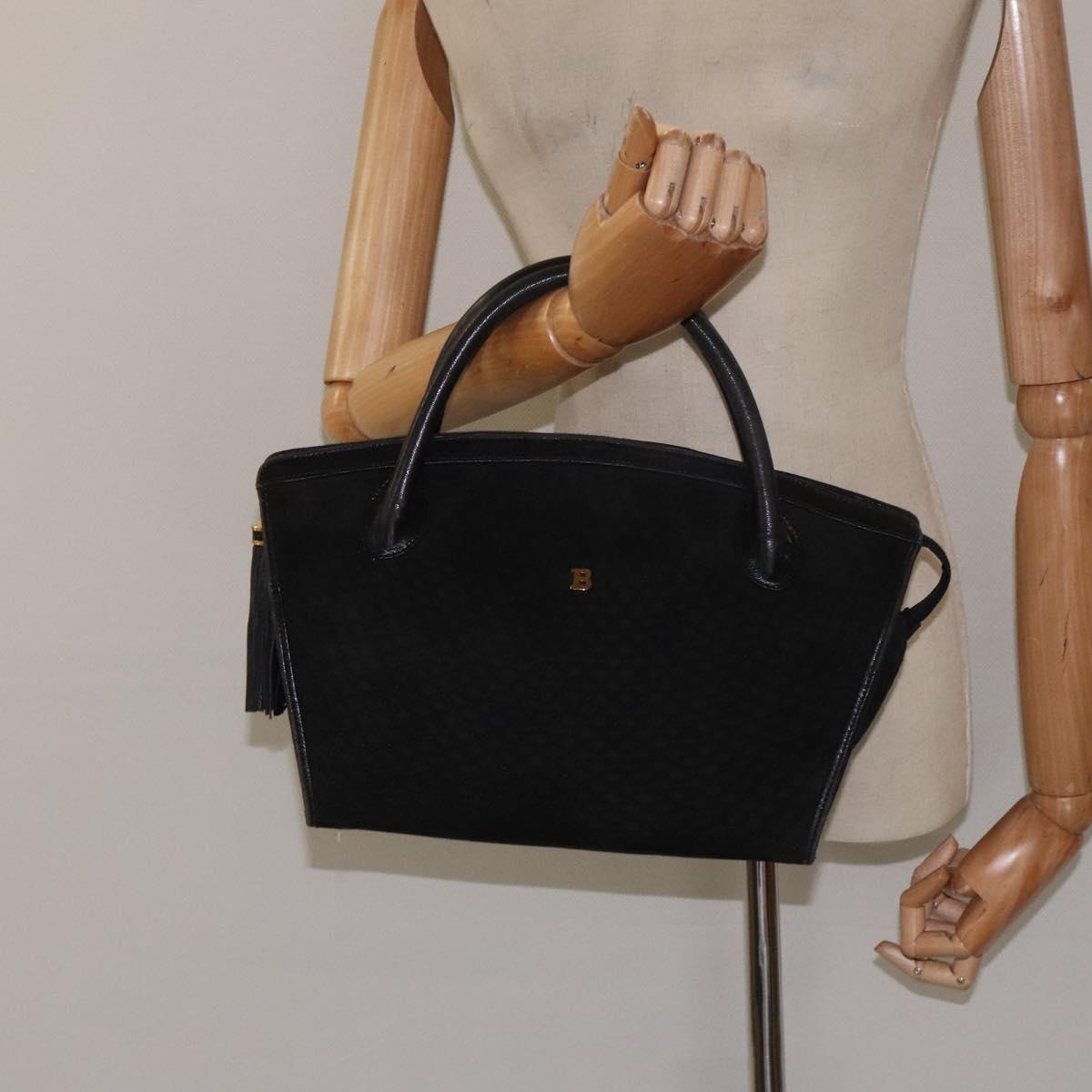 BALLY Quilted Hand Bag Leather Black Gold Auth BD2177