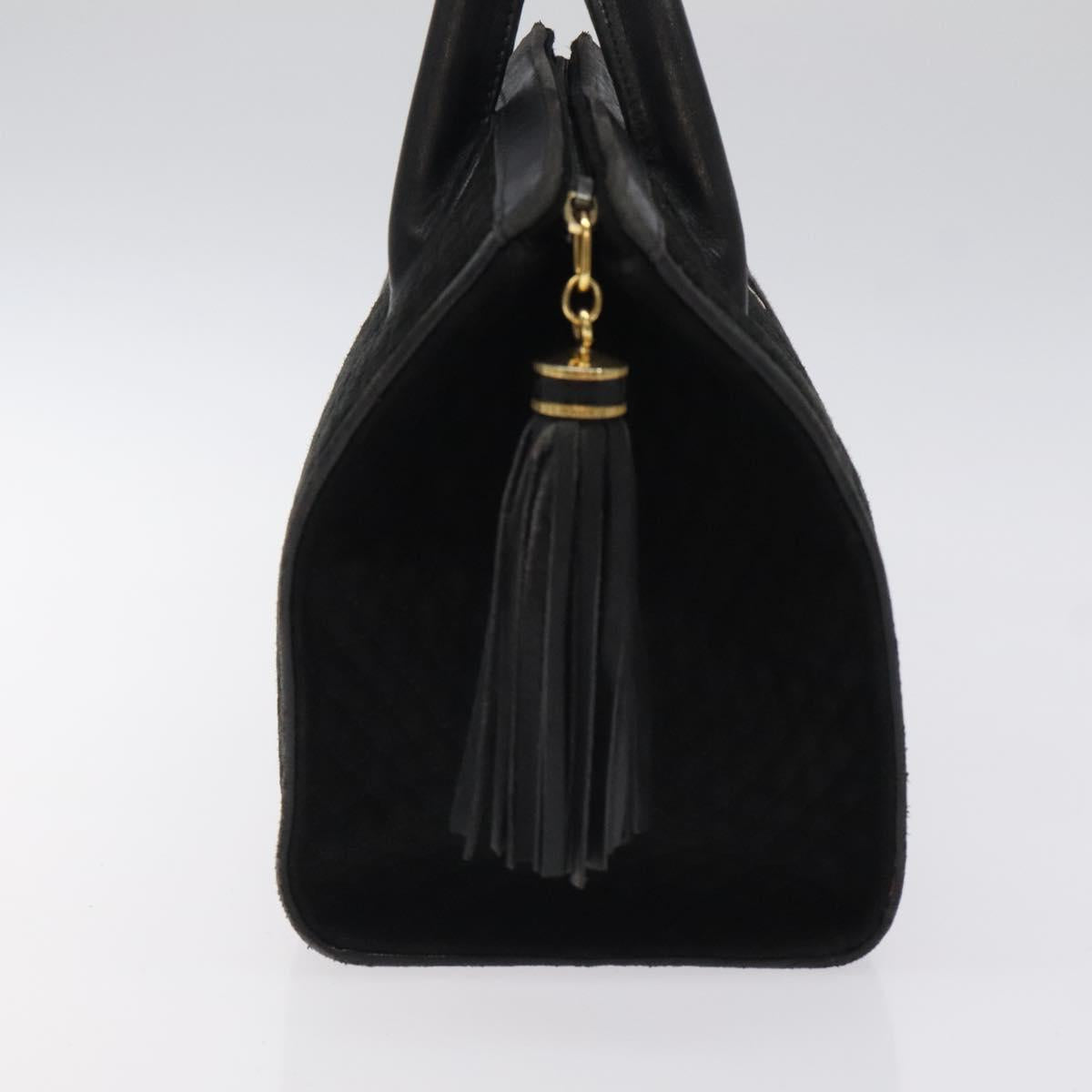 BALLY Quilted Hand Bag Leather Black Gold Auth BD2177