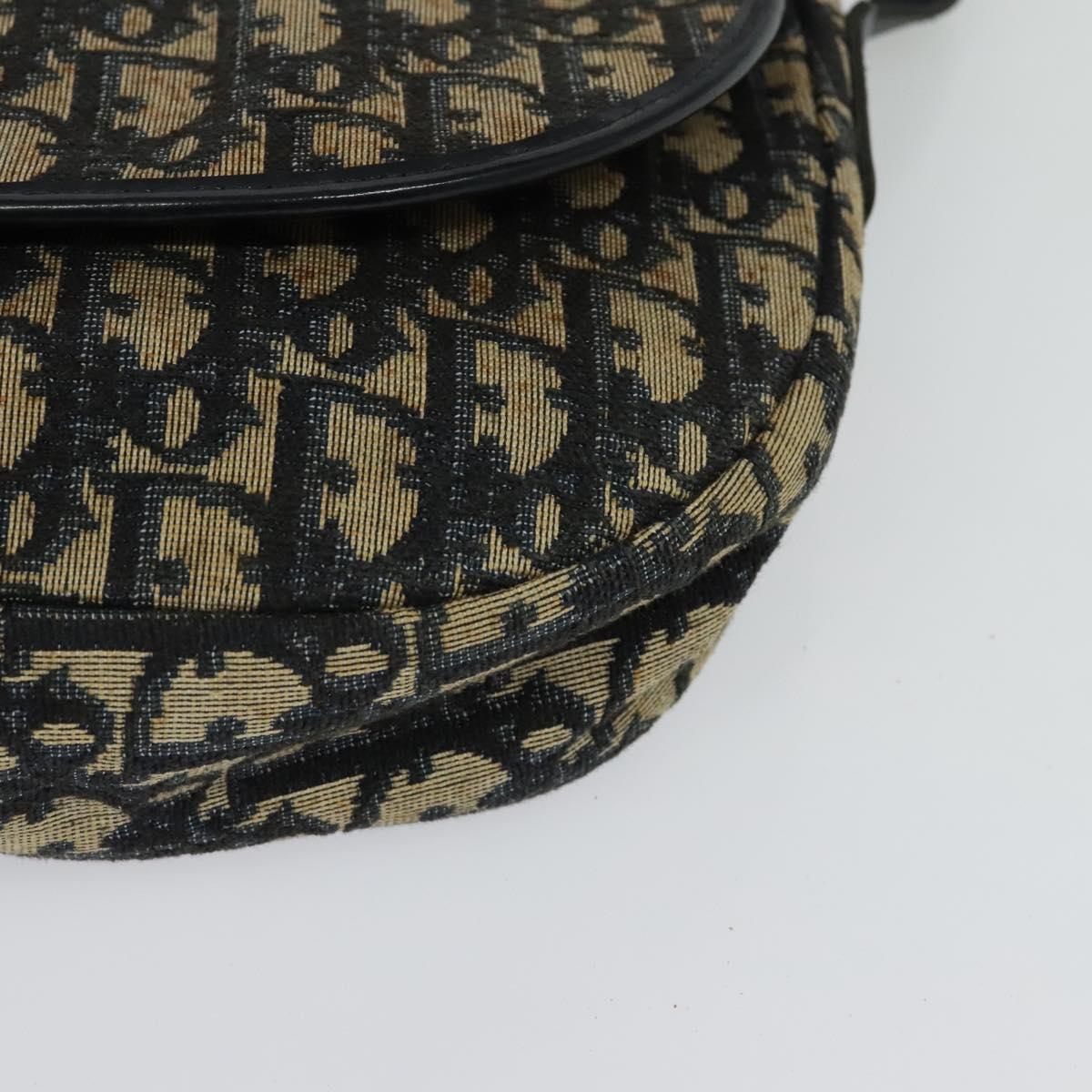 Christian Dior Trotter Canvas Shoulder Bag Navy Gold Auth BD2178