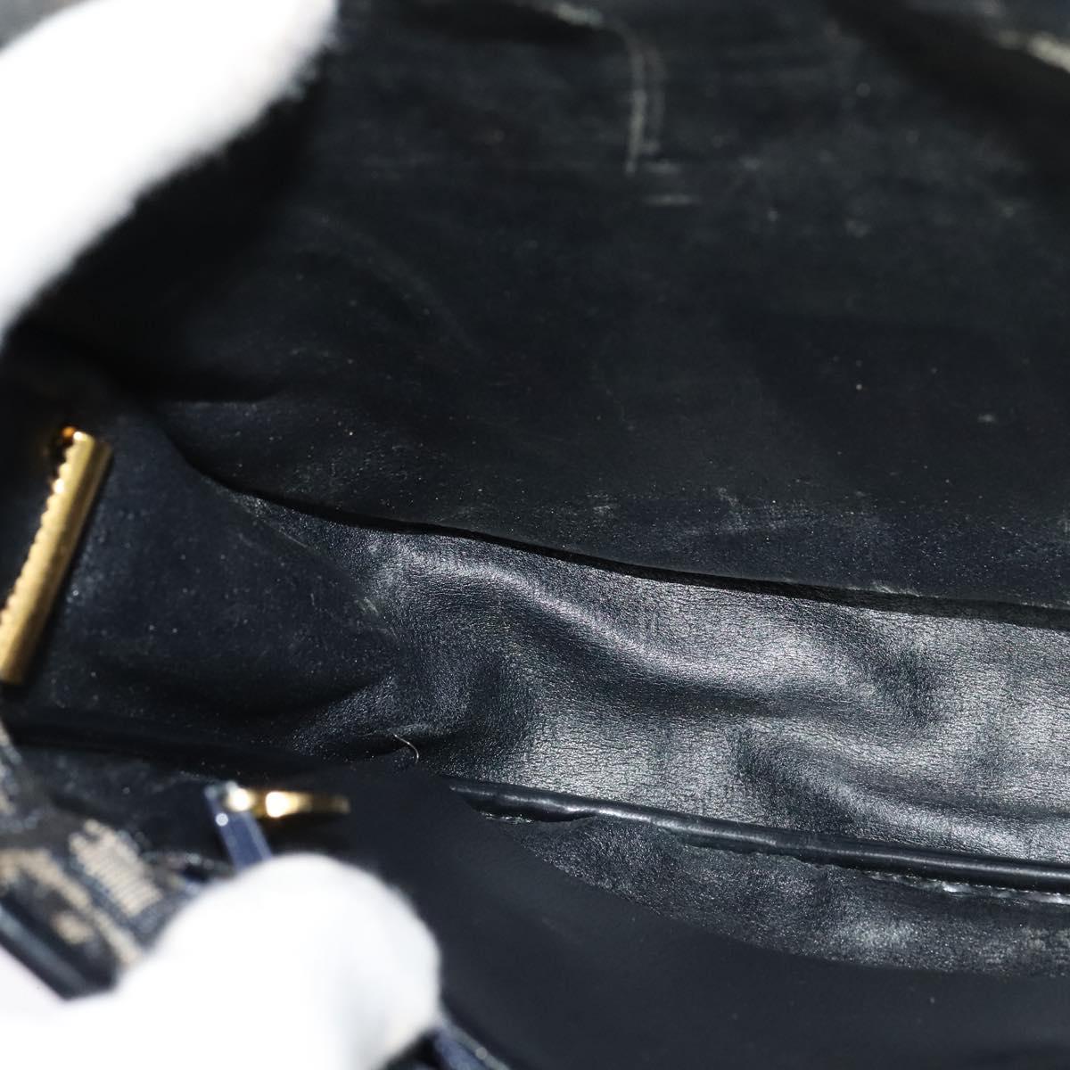 Christian Dior Trotter Canvas Shoulder Bag Navy Gold Auth BD2178