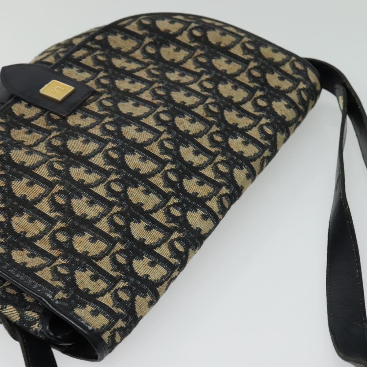 Christian Dior Trotter Canvas Shoulder Bag Navy Gold Auth BD2178