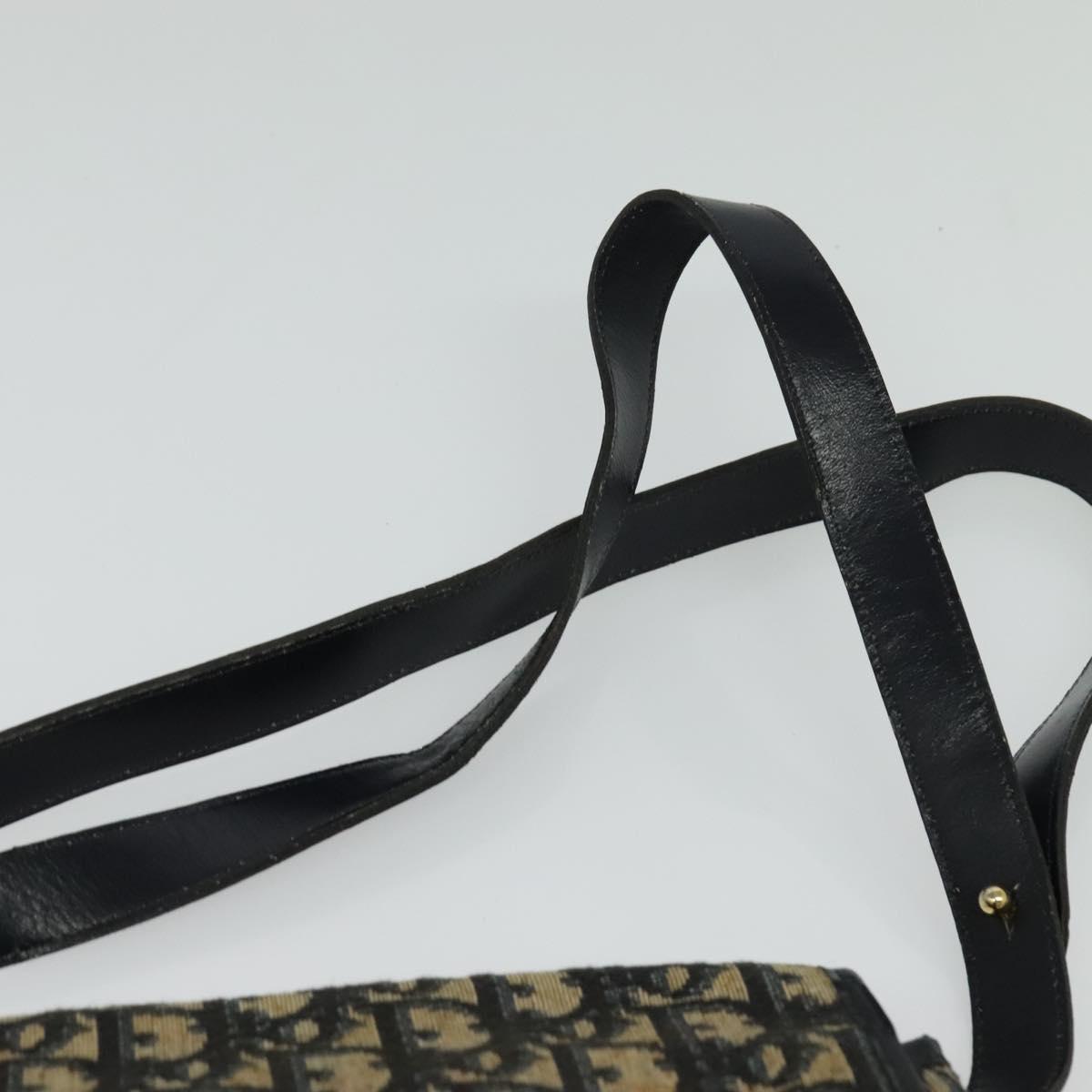 Christian Dior Trotter Canvas Shoulder Bag Navy Gold Auth BD2178