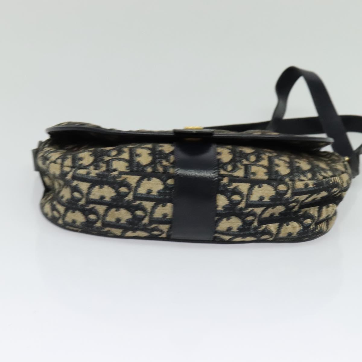 Christian Dior Trotter Canvas Shoulder Bag Navy Gold Auth BD2178