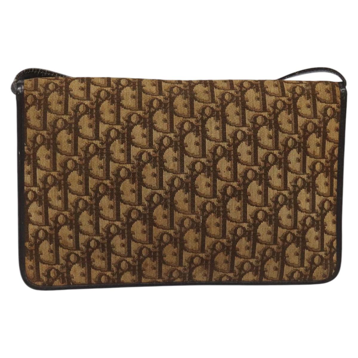 Christian Dior Trotter Canvas Shoulder Bag Brown Auth BD219