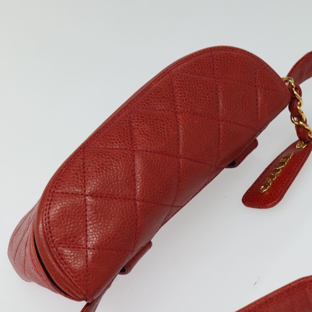 CHANEL Matelasse Waist bag Caviar Skin Red Gold CC Auth BD2190