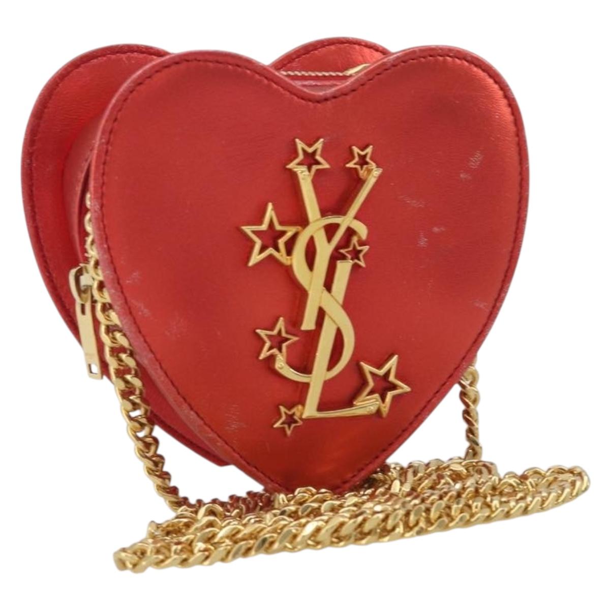 SAINT LAURENT Chain Shoulder Bag Leather Red Gold Auth BD2192M