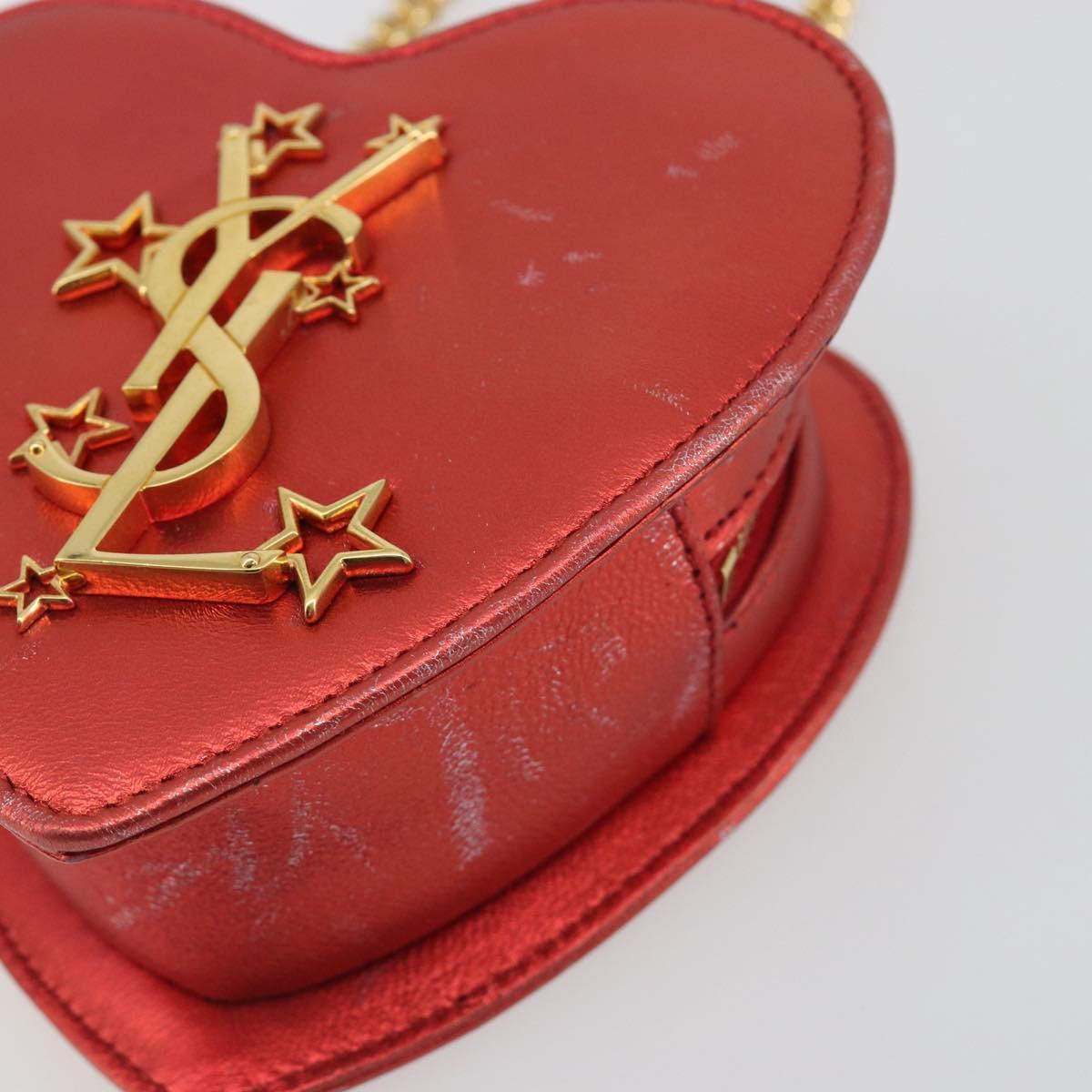 SAINT LAURENT Chain Shoulder Bag Leather Red Gold Auth BD2192M