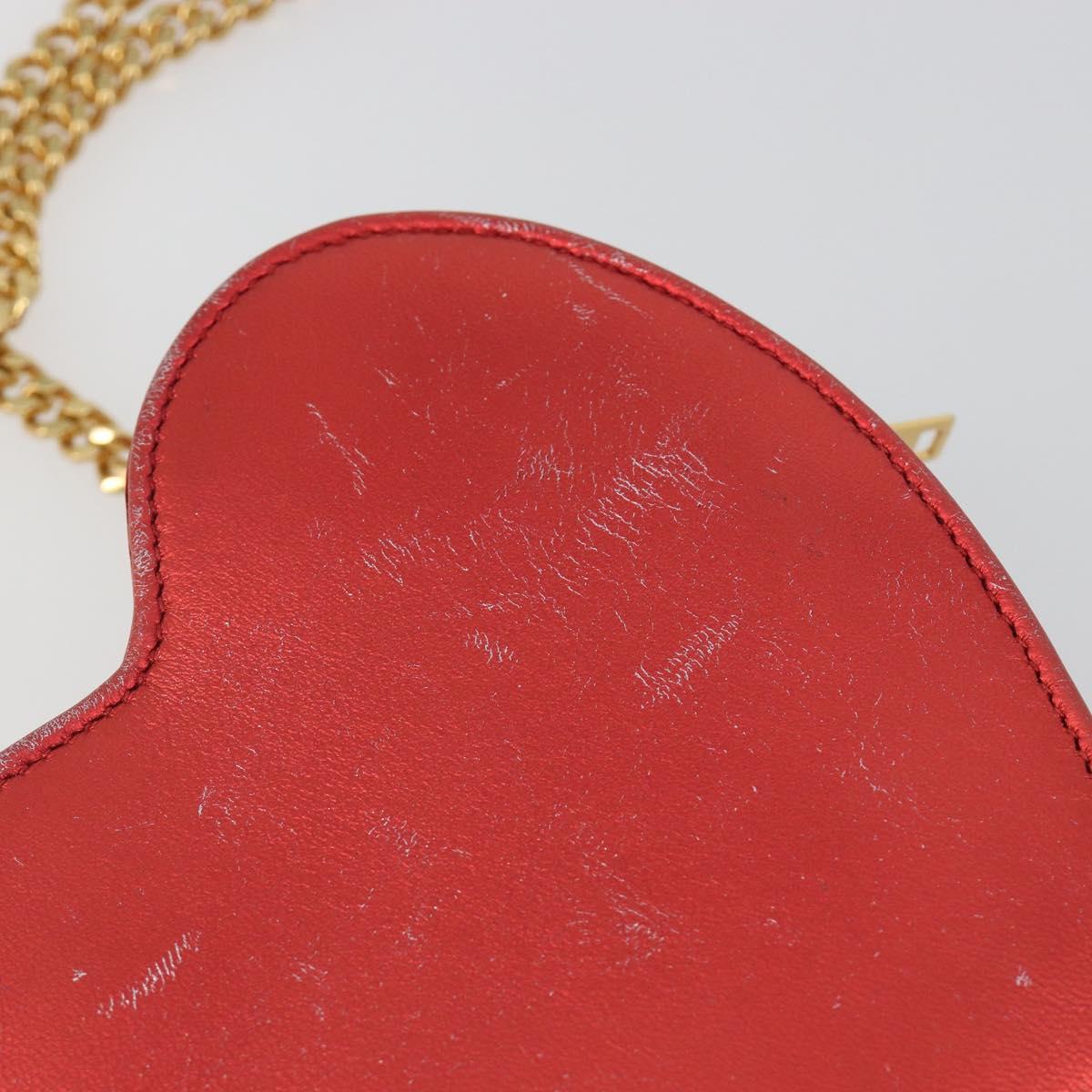 SAINT LAURENT Chain Shoulder Bag Leather Red Gold Auth BD2192M