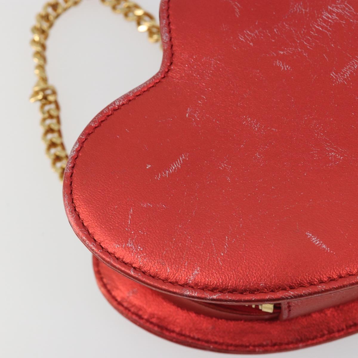 SAINT LAURENT Chain Shoulder Bag Leather Red Gold Auth BD2192M