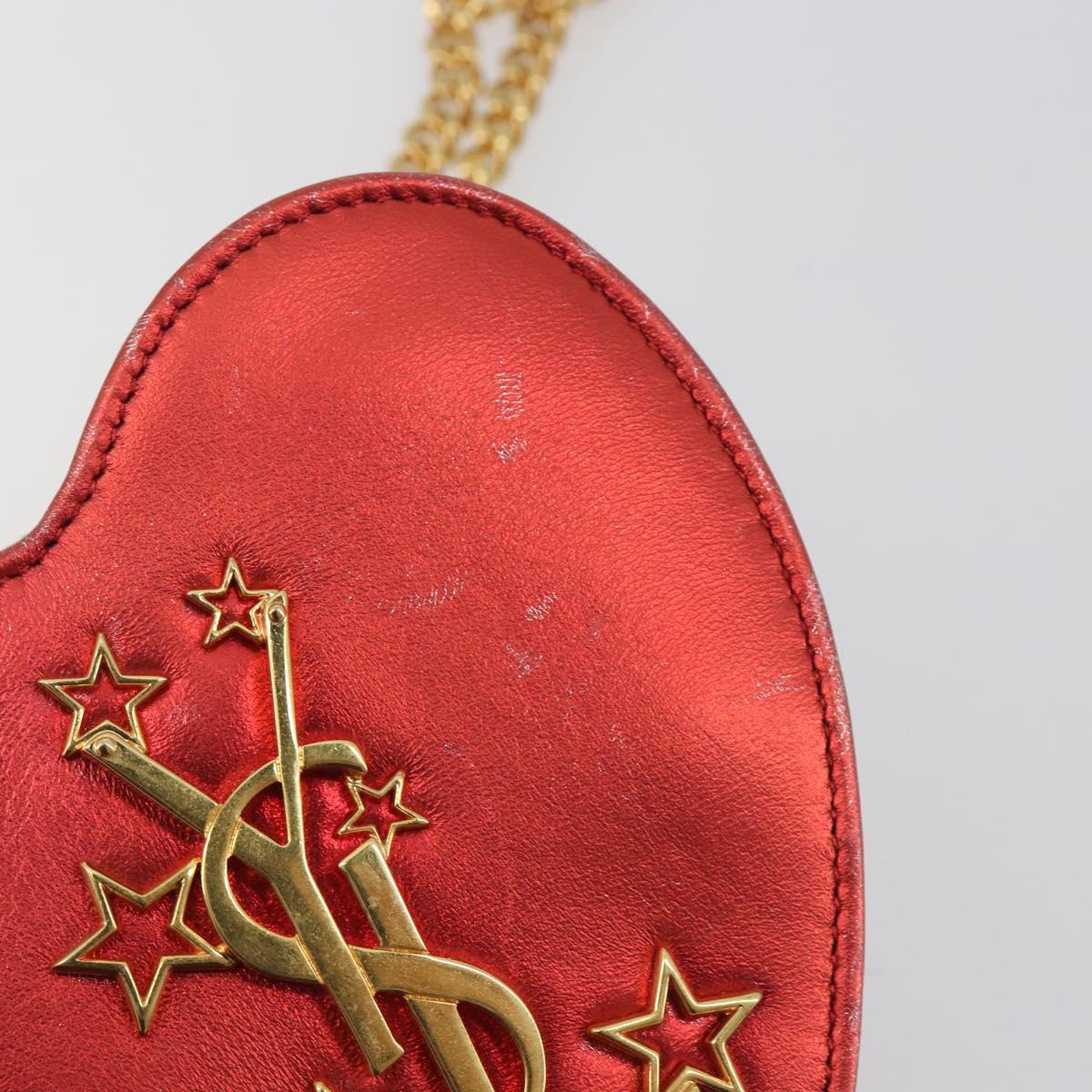 SAINT LAURENT Chain Shoulder Bag Leather Red Gold Auth BD2192M