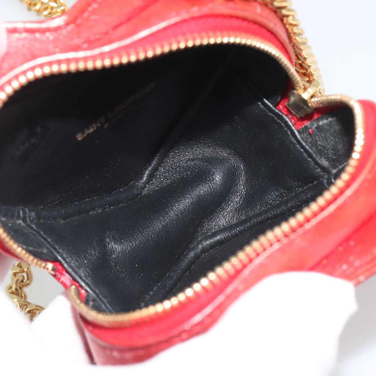SAINT LAURENT Chain Shoulder Bag Leather Red Gold Auth BD2192M