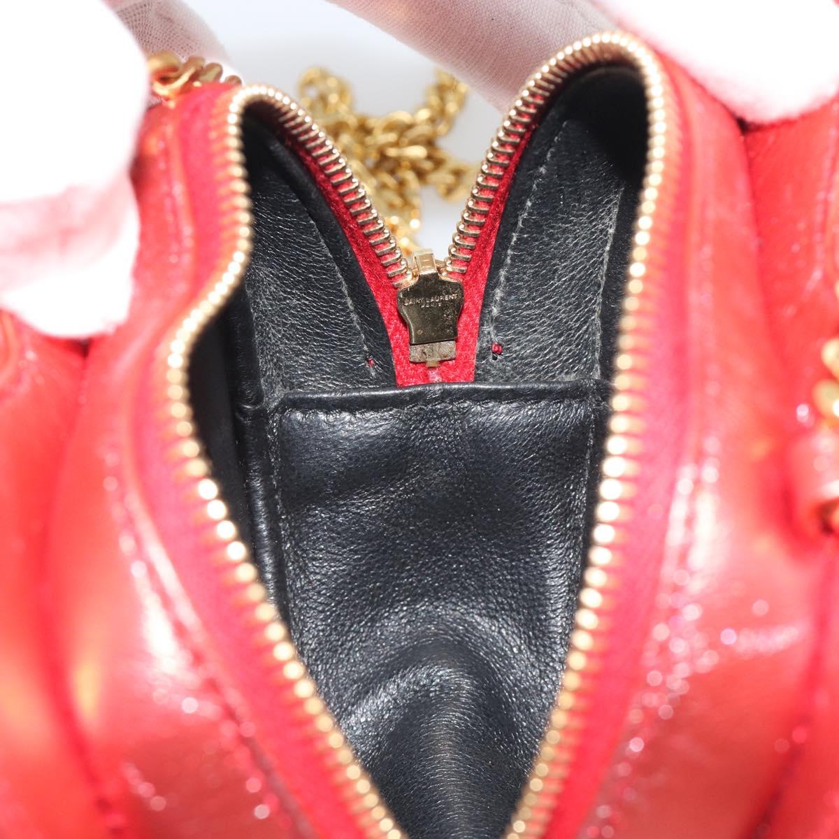 SAINT LAURENT Chain Shoulder Bag Leather Red Gold Auth BD2192M