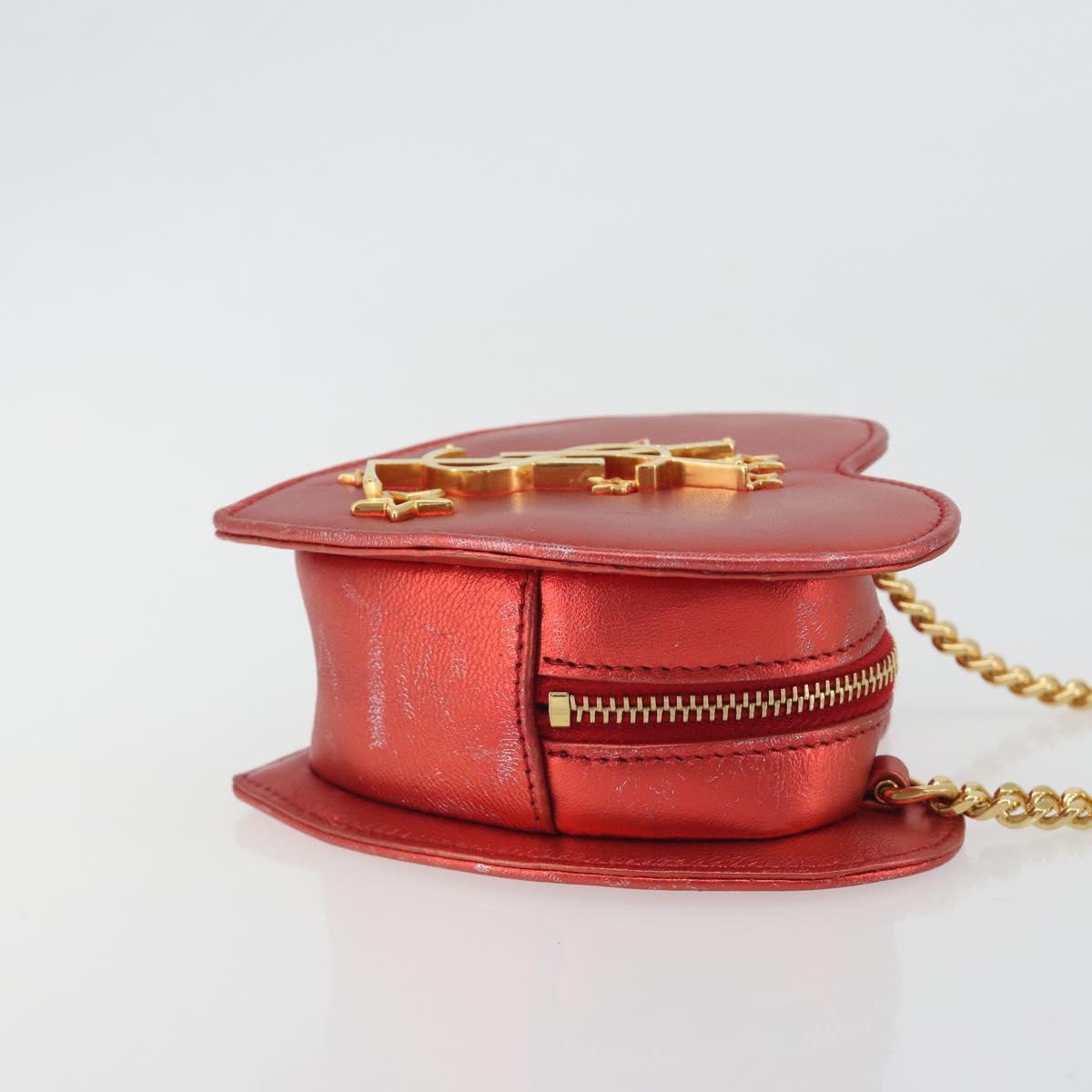 SAINT LAURENT Chain Shoulder Bag Leather Red Gold Auth BD2192M