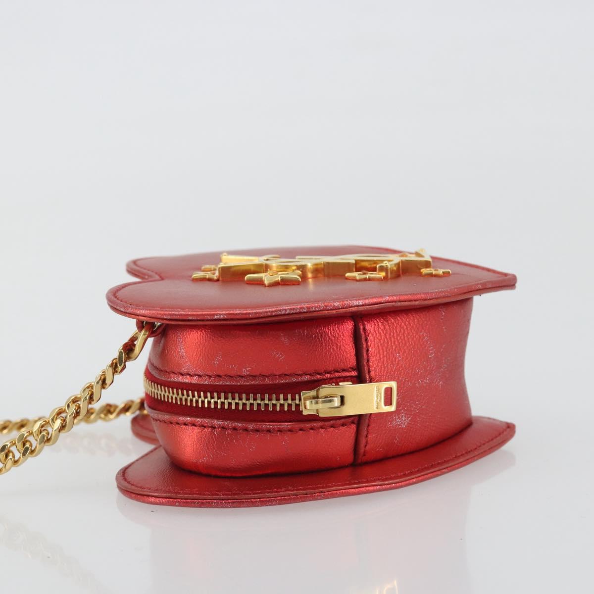 SAINT LAURENT Chain Shoulder Bag Leather Red Gold Auth BD2192M