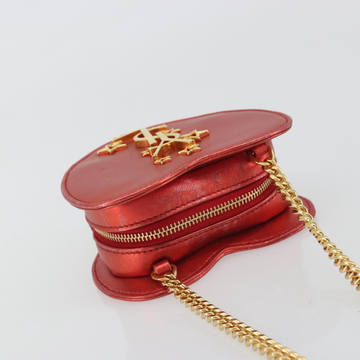 SAINT LAURENT Chain Shoulder Bag Leather Red Gold Auth BD2192M