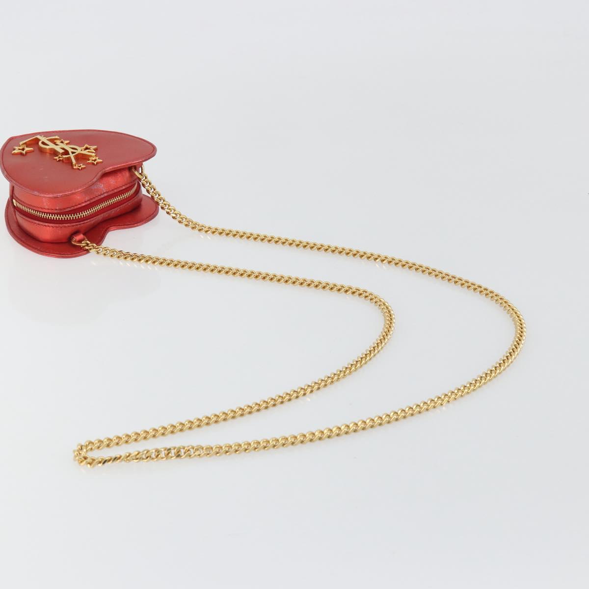 SAINT LAURENT Chain Shoulder Bag Leather Red Gold Auth BD2192M