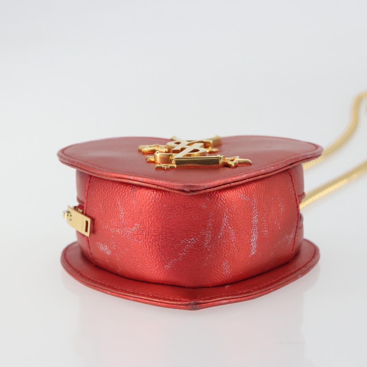 SAINT LAURENT Chain Shoulder Bag Leather Red Gold Auth BD2192M