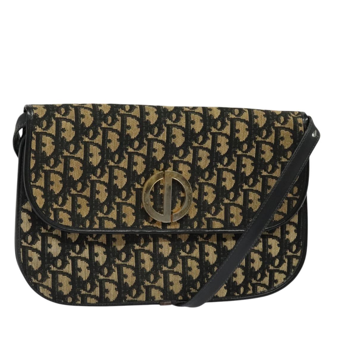 Christian Dior Trotter Canvas Shoulder Bag Navy Gold Auth BD2210