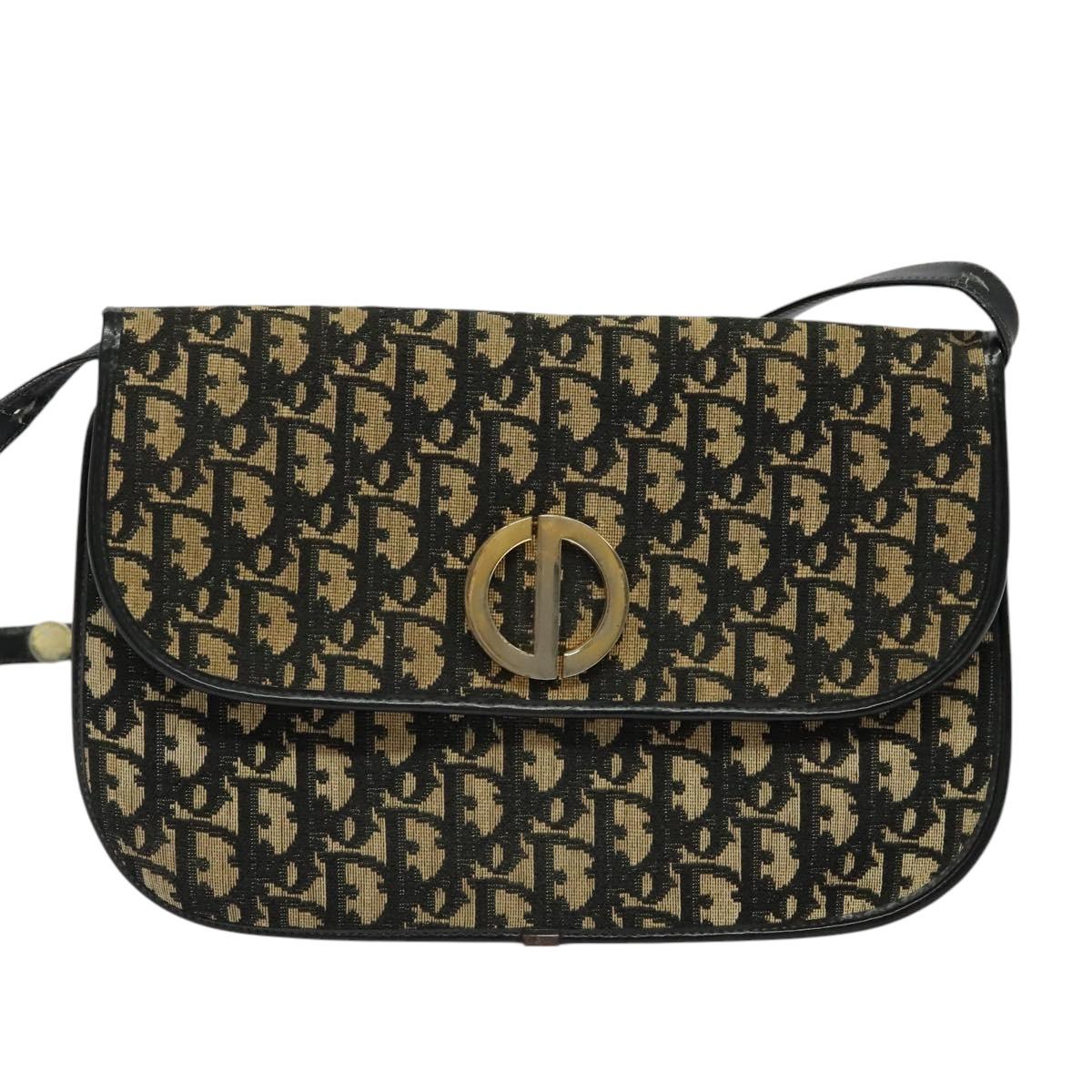 Christian Dior Trotter Canvas Shoulder Bag Navy Gold Auth BD2210