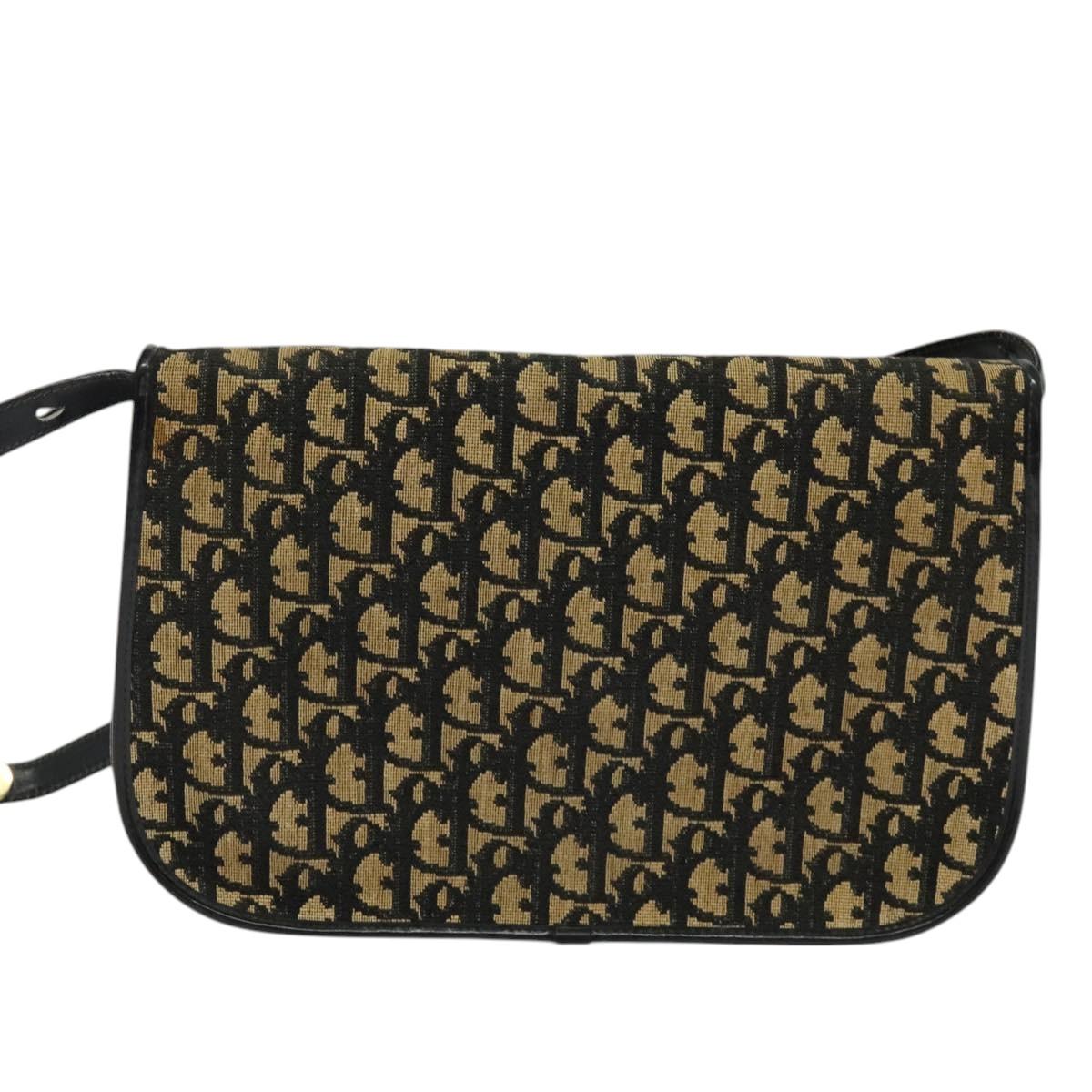 Christian Dior Trotter Canvas Shoulder Bag Navy Gold Auth BD2210
