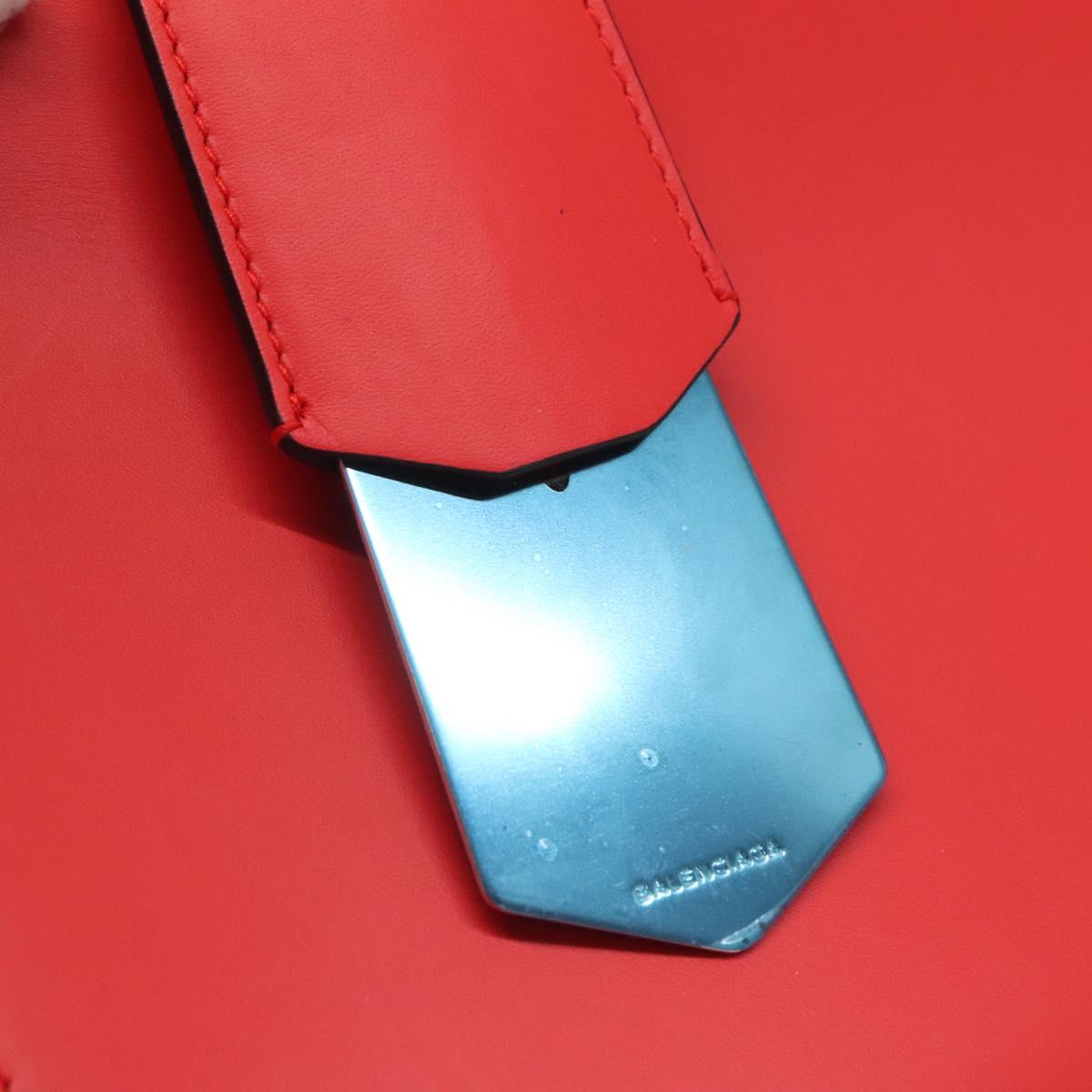 BALENCIAGA Cable Shopper S Hand Bag Leather 2way Red Silver 371177 Auth BD2212