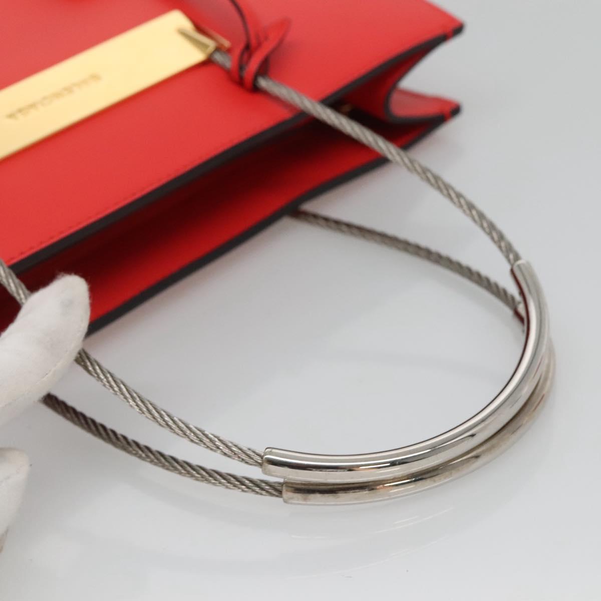 BALENCIAGA Cable Shopper S Hand Bag Leather 2way Red Silver 371177 Auth BD2212