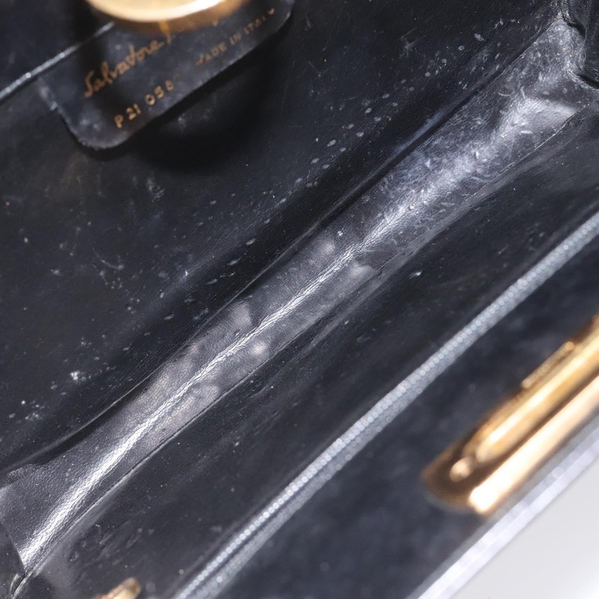 Salvatore Ferragamo Gancini Chain Shoulder Bag Leather Black Gold Auth BD223