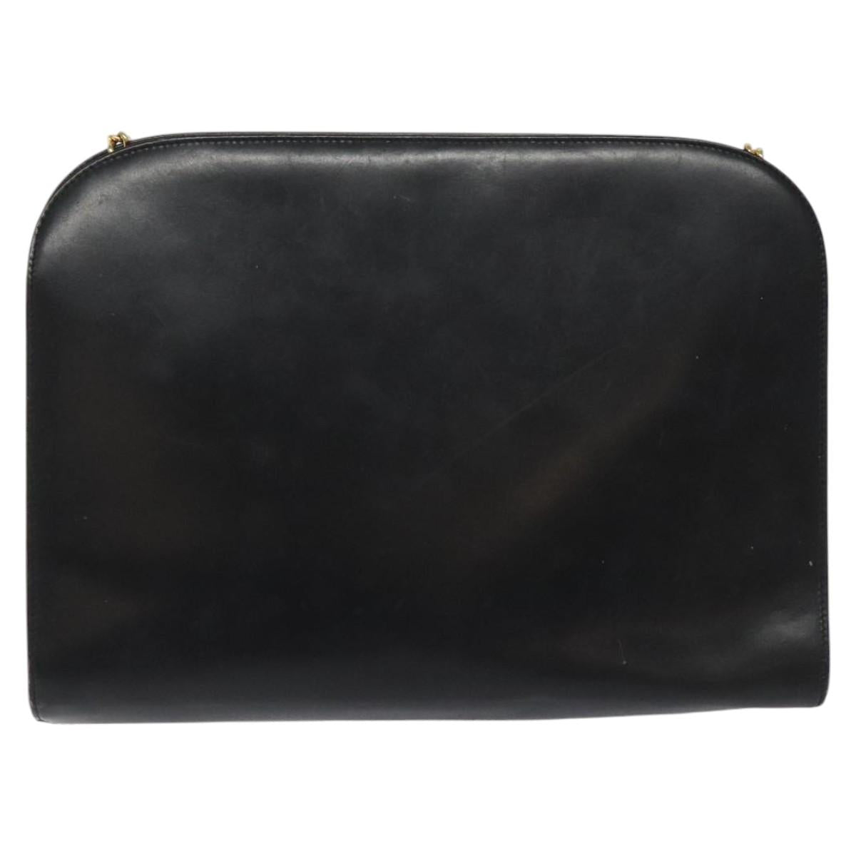 Salvatore Ferragamo Gancini Chain Shoulder Bag Leather Black Gold Auth BD223