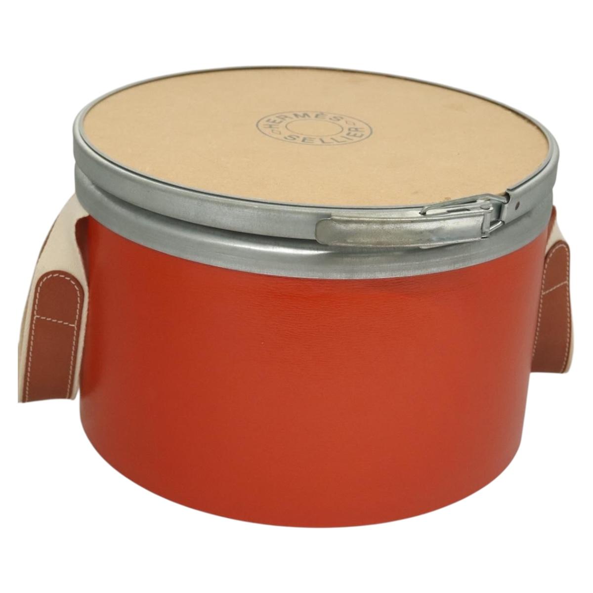 HERMES Saddle Box Wood Orange Silver Auth BD2237