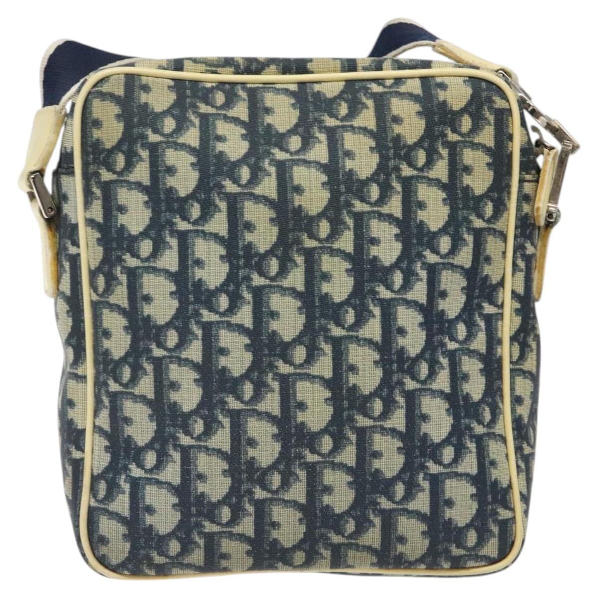 Christian Dior Trotter Canvas Shoulder Bag Navy Gold Auth BD2276