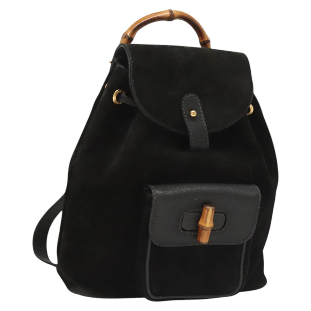 GUCCI Bamboo Backpack Suede Black Gold 003 2058 0030 Auth BD2283