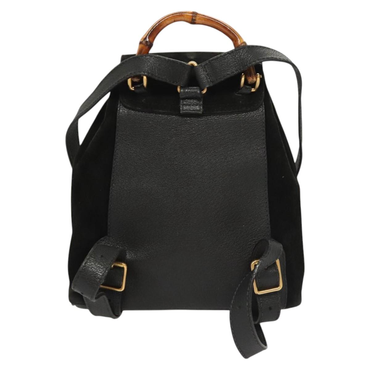 GUCCI Bamboo Backpack Suede Black Gold 003 2058 0030 Auth BD2283