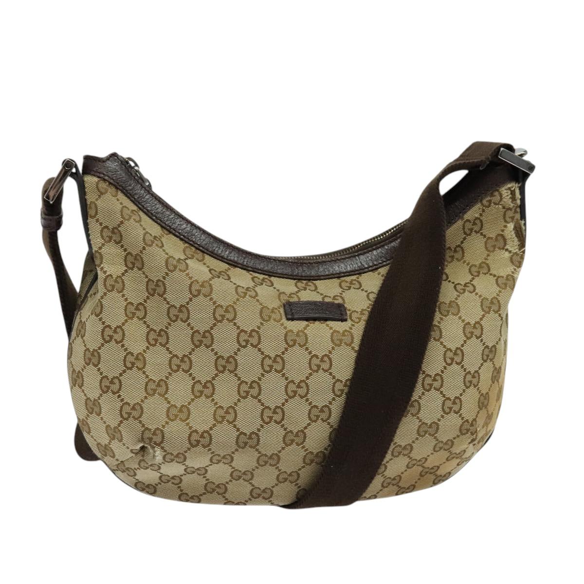 GUCCI GG Canvas Shoulder Bag Beige Silver 181092 Auth BD2285