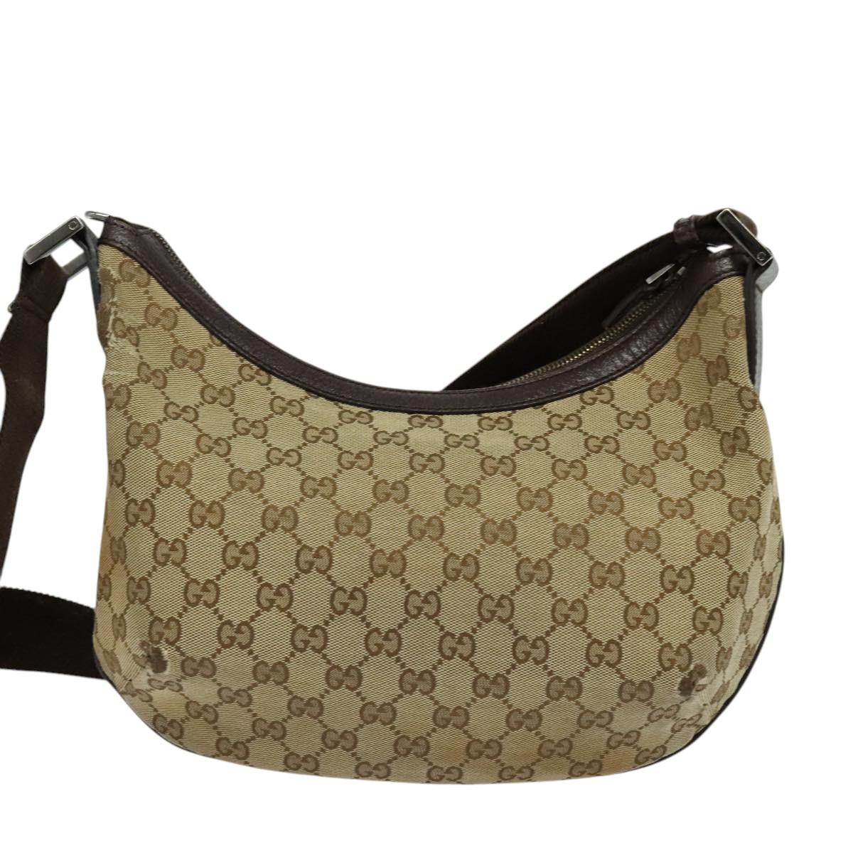 GUCCI GG Canvas Shoulder Bag Beige Silver 181092 Auth BD2285