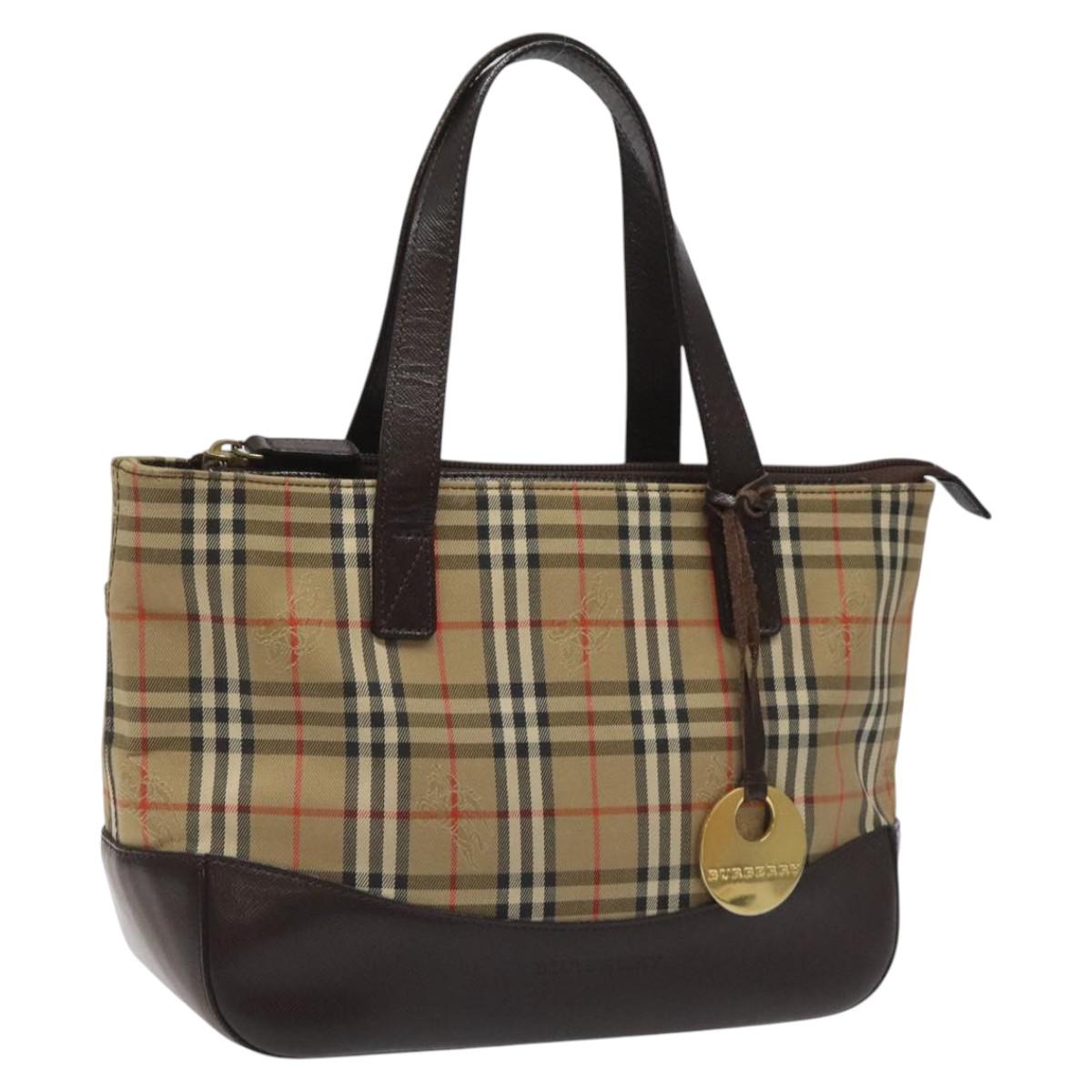 BURBERRY Nova Check Hand Bag Canvas Beige Brown gold Auth BD238