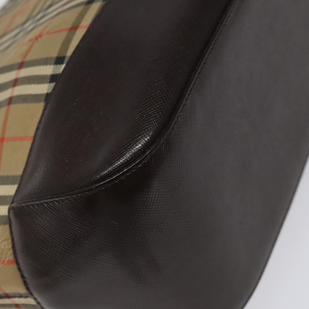 BURBERRY Nova Check Hand Bag Canvas Beige Brown gold Auth BD238