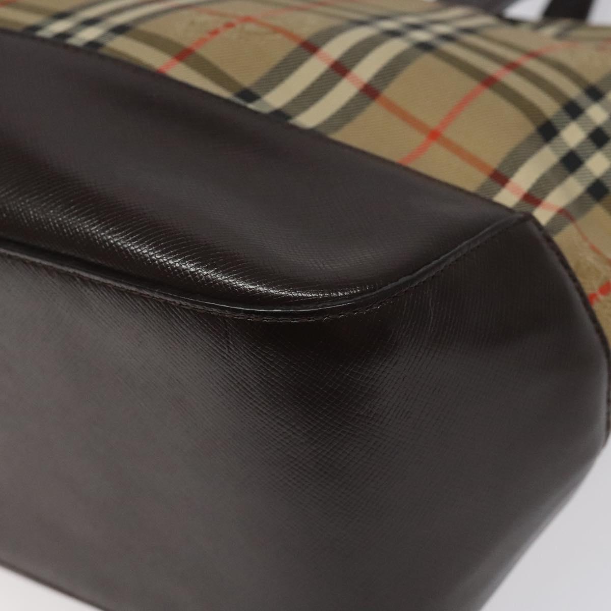 BURBERRY Nova Check Hand Bag Canvas Beige Brown gold Auth BD238