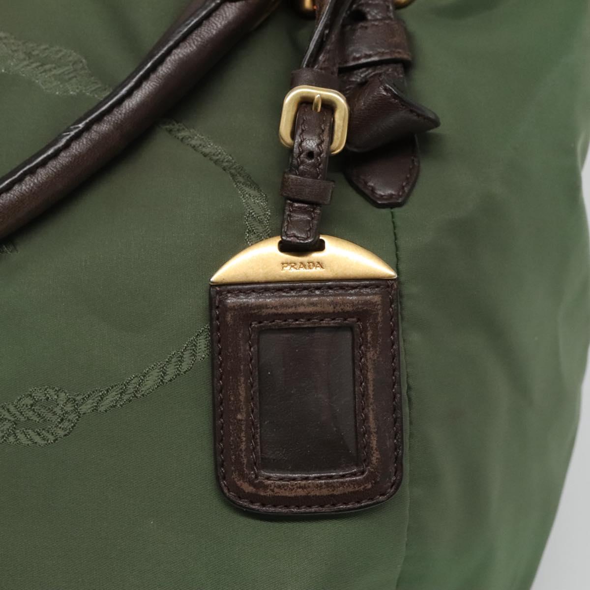 PRADA Hand Bag Nylon 2way Khaki Gold Auth BD242