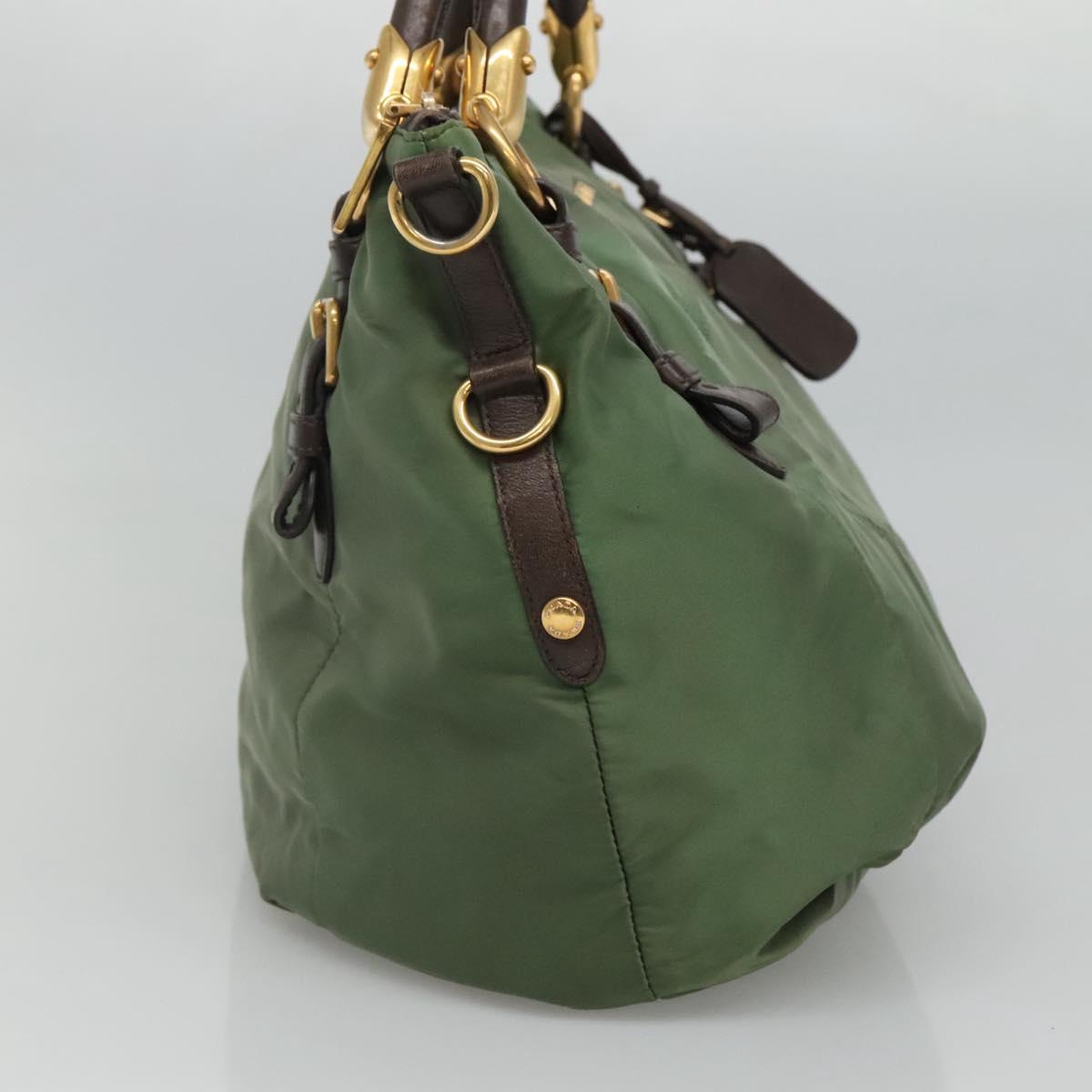 PRADA Hand Bag Nylon 2way Khaki Gold Auth BD242