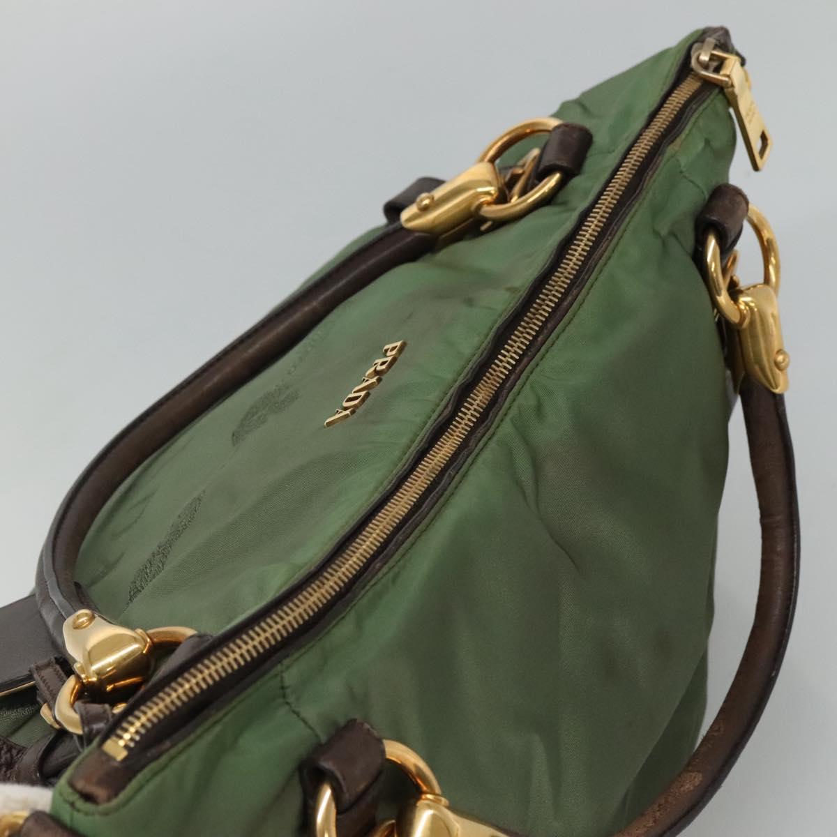 PRADA Hand Bag Nylon 2way Khaki Gold Auth BD242