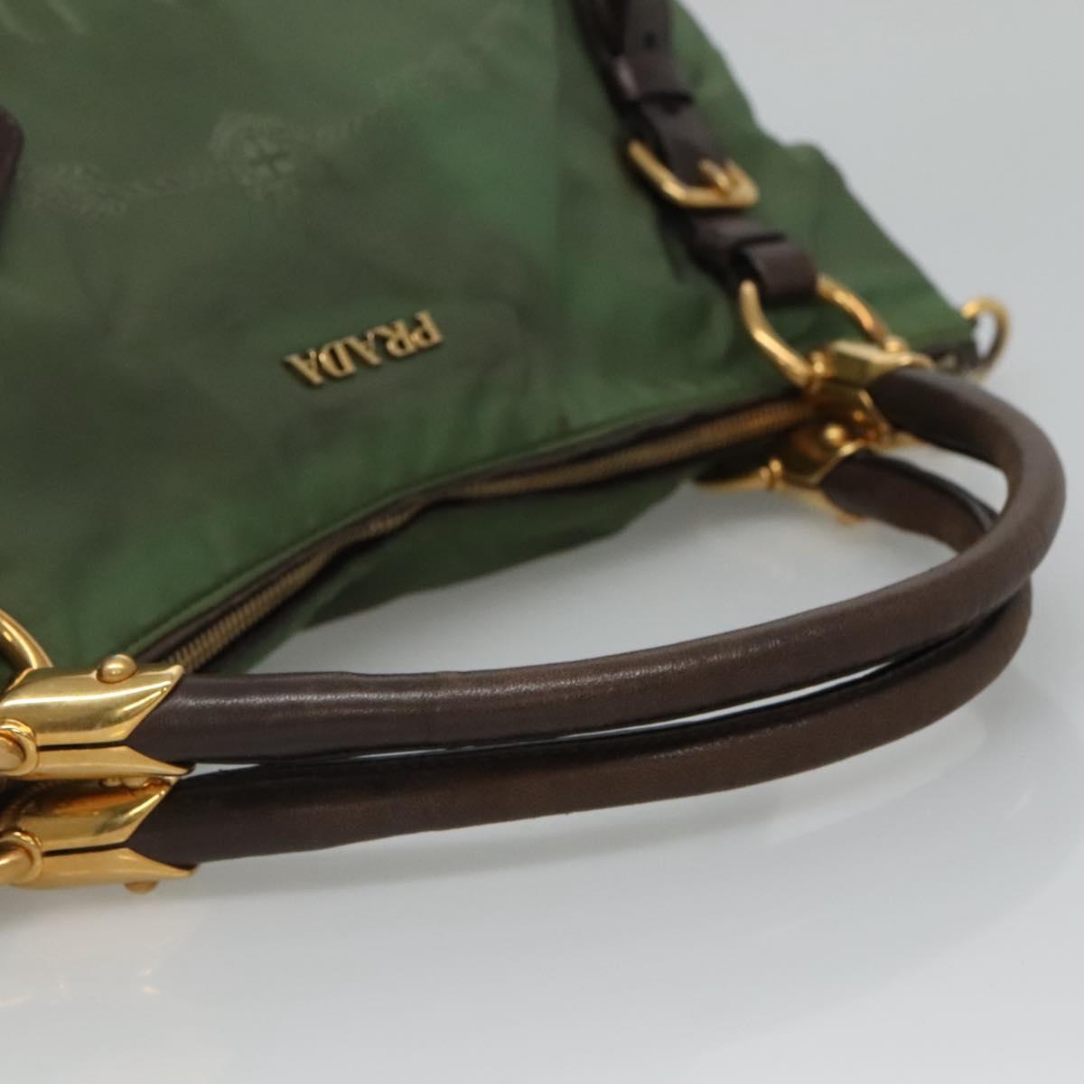 PRADA Hand Bag Nylon 2way Khaki Gold Auth BD242