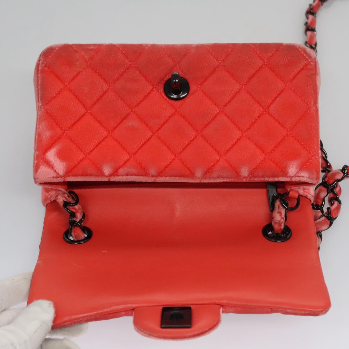 CHANEL Matelasse Chain Shoulder Bag Velor Pink CC Auth BD244V